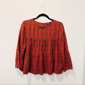 Madewell Plaid Peasant Top